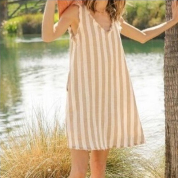 Umgee Dresses & Skirts - Umgee Latte Stripe Fringe Hem Dress